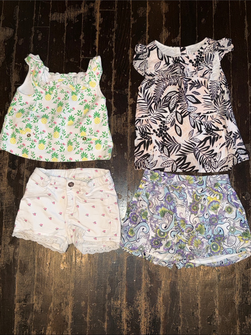 Janie and Jack Girls Summer Tops & Shorts Set - Floral & Leaf Prints 5t